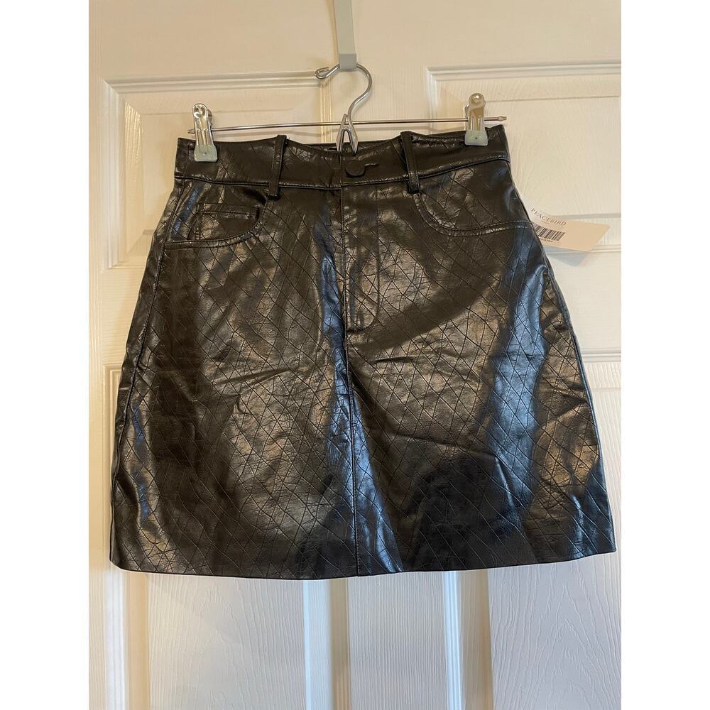 NWT Peacebird quilted black faux leather mini skirt size M *CHECK MEASUREMENTS*